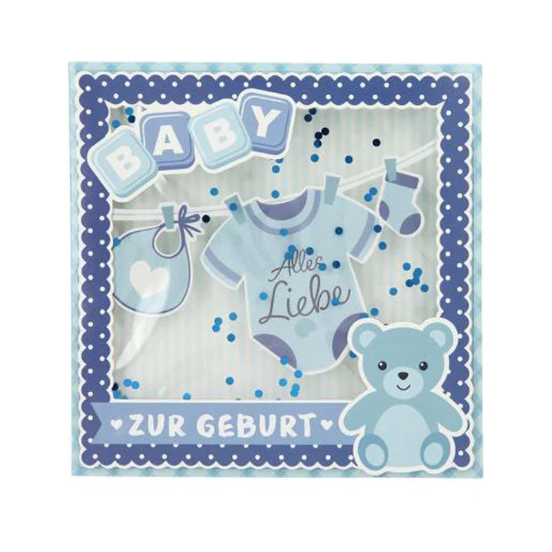 Geburtskarte mit Konfetti Baby Blau