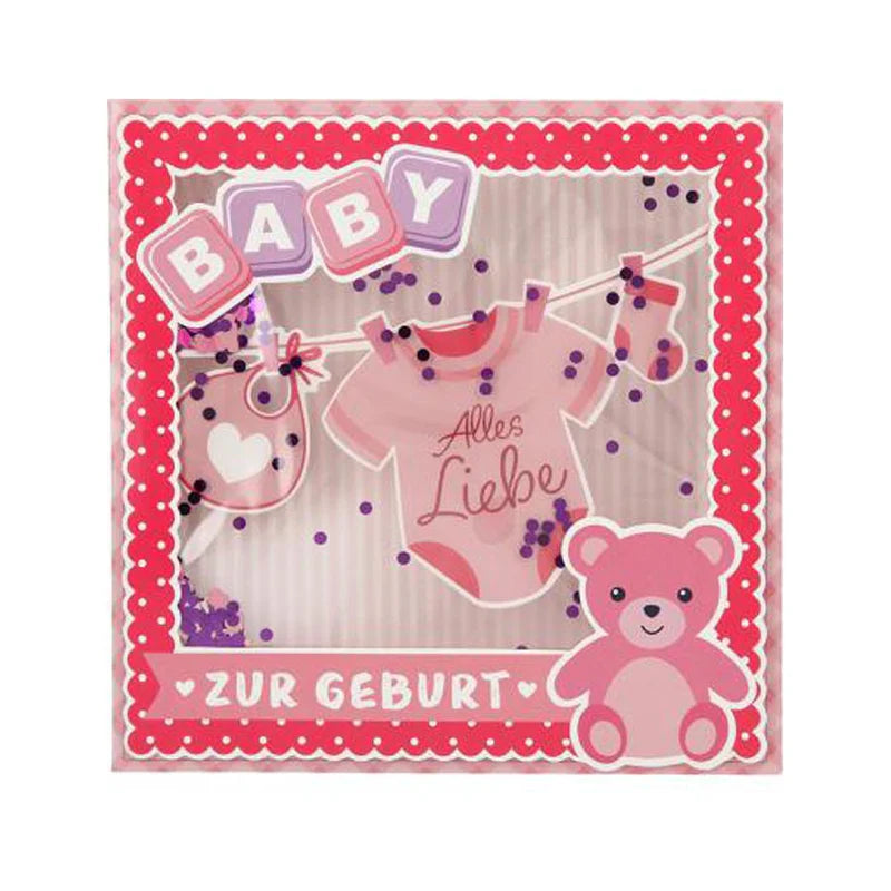 Geburtskarte mit Konfetti Baby Rosa
