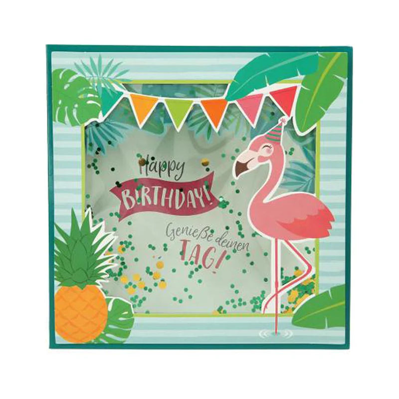 Geburtstagskarte mit Konfetti Flamingo