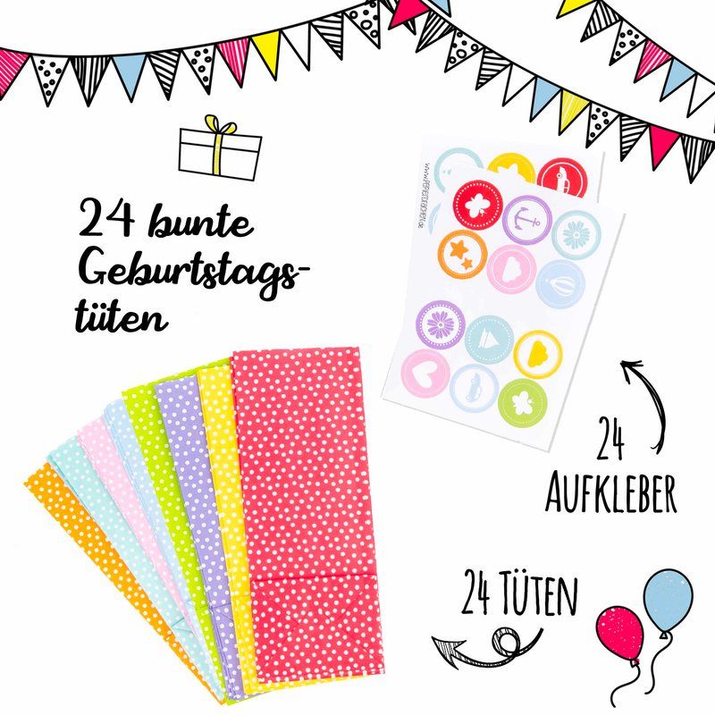 Geschenktüten 24-teilig Bunt