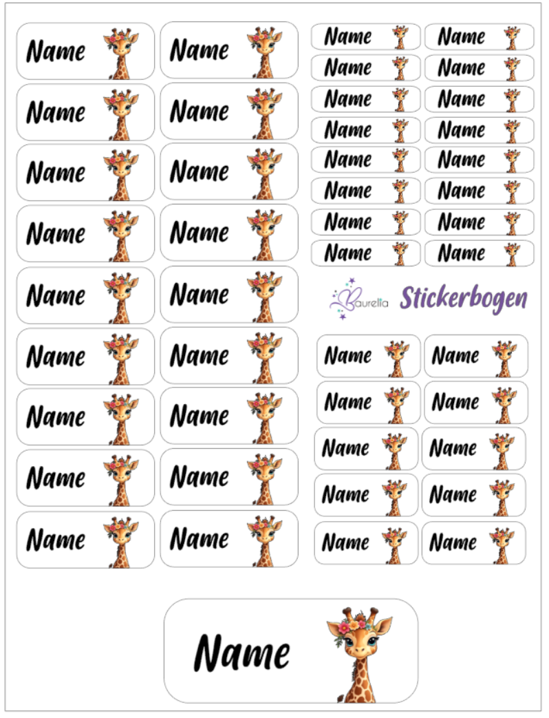Baurelia Stickerset mit Name Giraffe 8