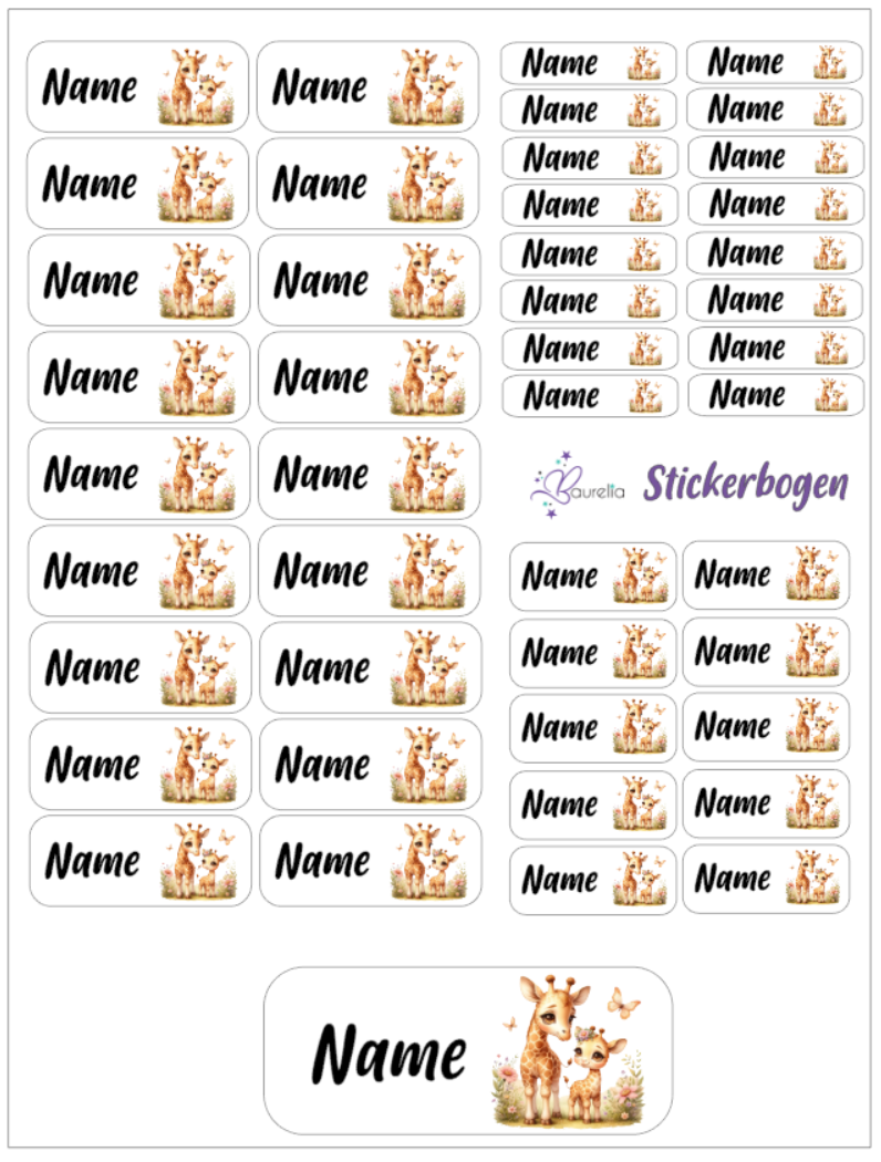 Baurelia Stickerset mit Name Giraffe 9