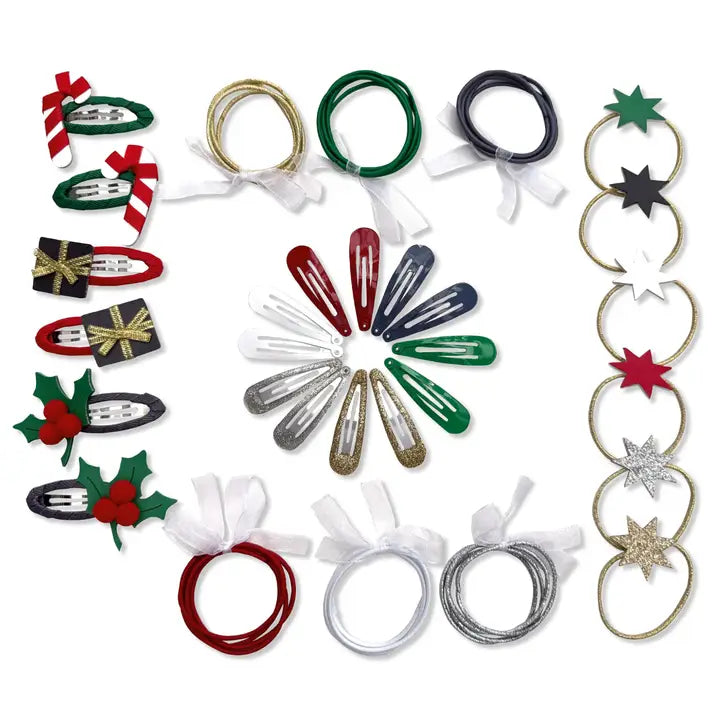 Haarspangen & Haargummies 48-teilig  – Weihnachten