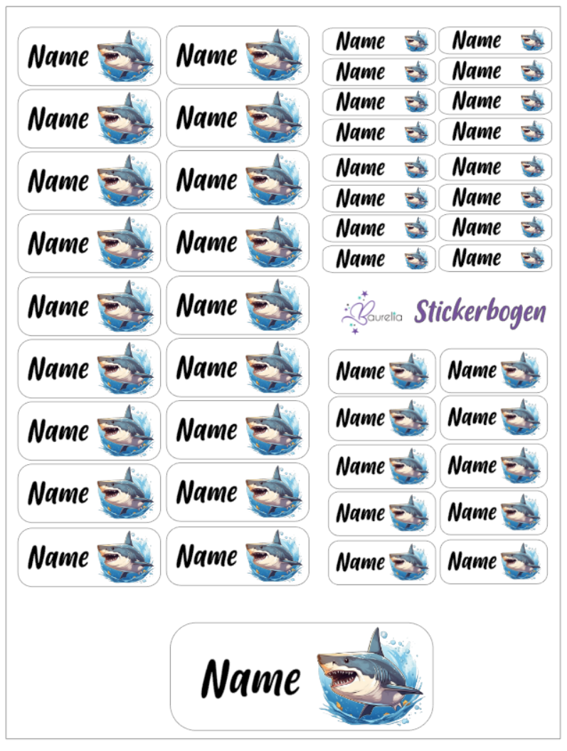 Baurelia Stickerset mit Name Hai 4