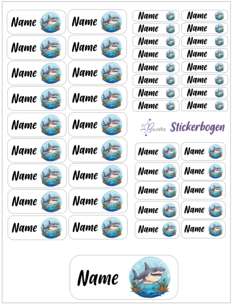 Baurelia Stickerset mit Name Hai 6