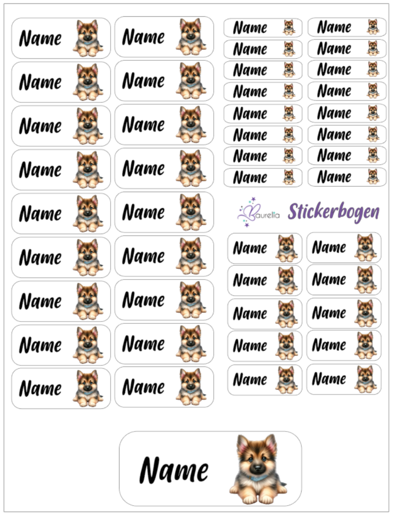 Baurelia Stickerset mit Name Hund 6