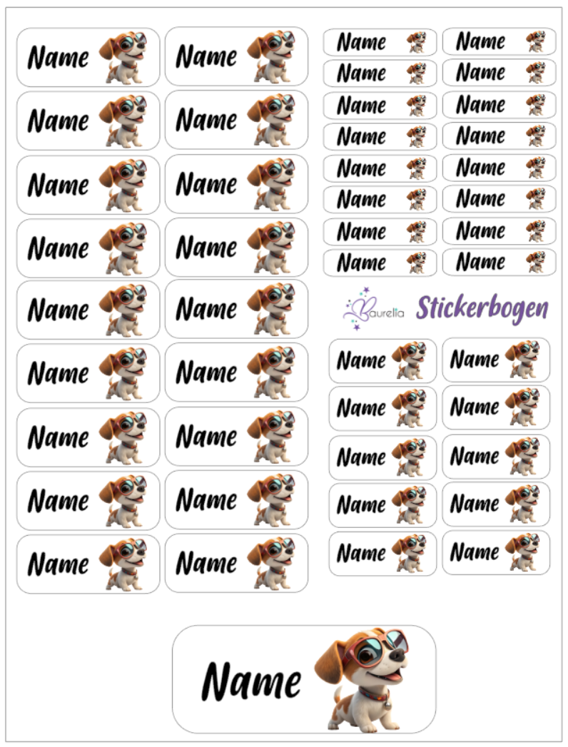 Baurelia Stickerset mit Name Hund 8