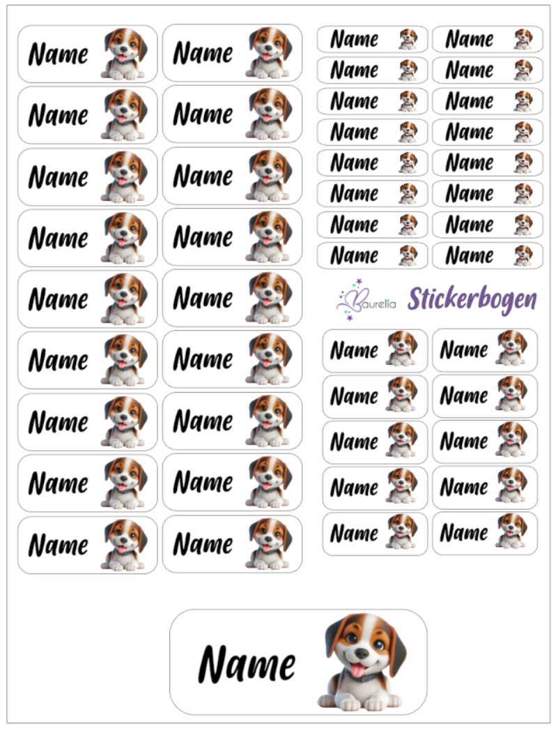 Baurelia Stickerset mit Name Hund 9