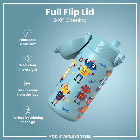 Kinder Edelstahl Trinkflasche Ion8 400ml Roboter