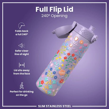 Edelstahl Trinkflasche Ion8 500ml Blumen Lavendel