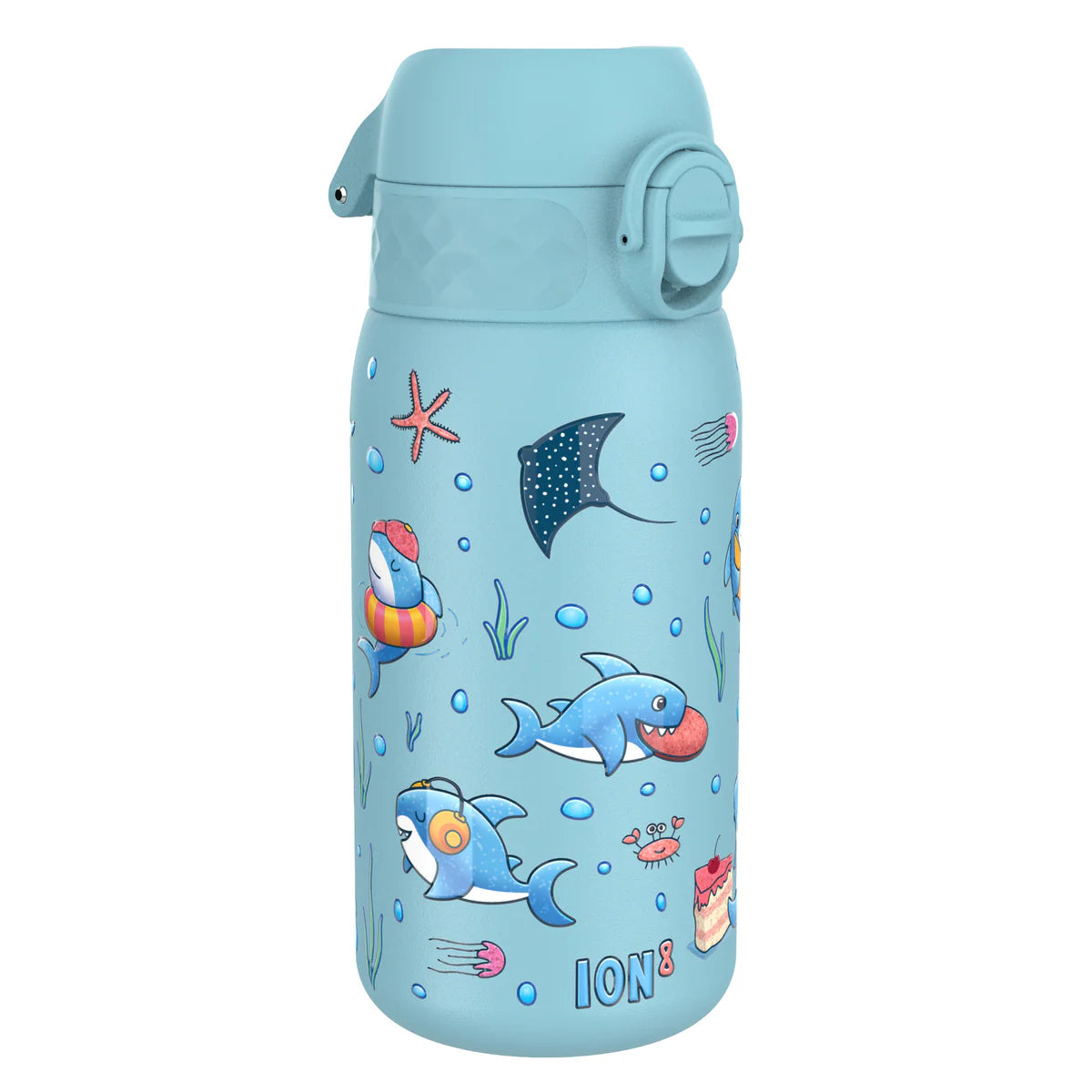 Kinder Thermosflasche Ion8 mit Motiv 350ml Haifisch Blau