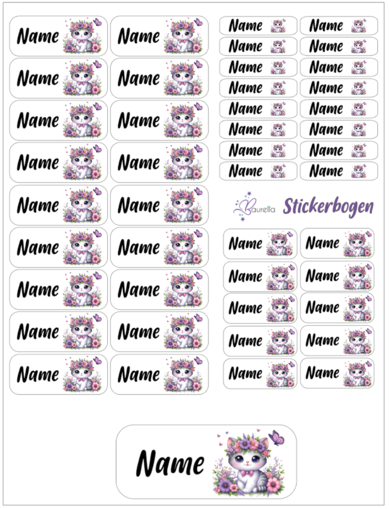 Baurelia Stickerset mit Name Katze 14