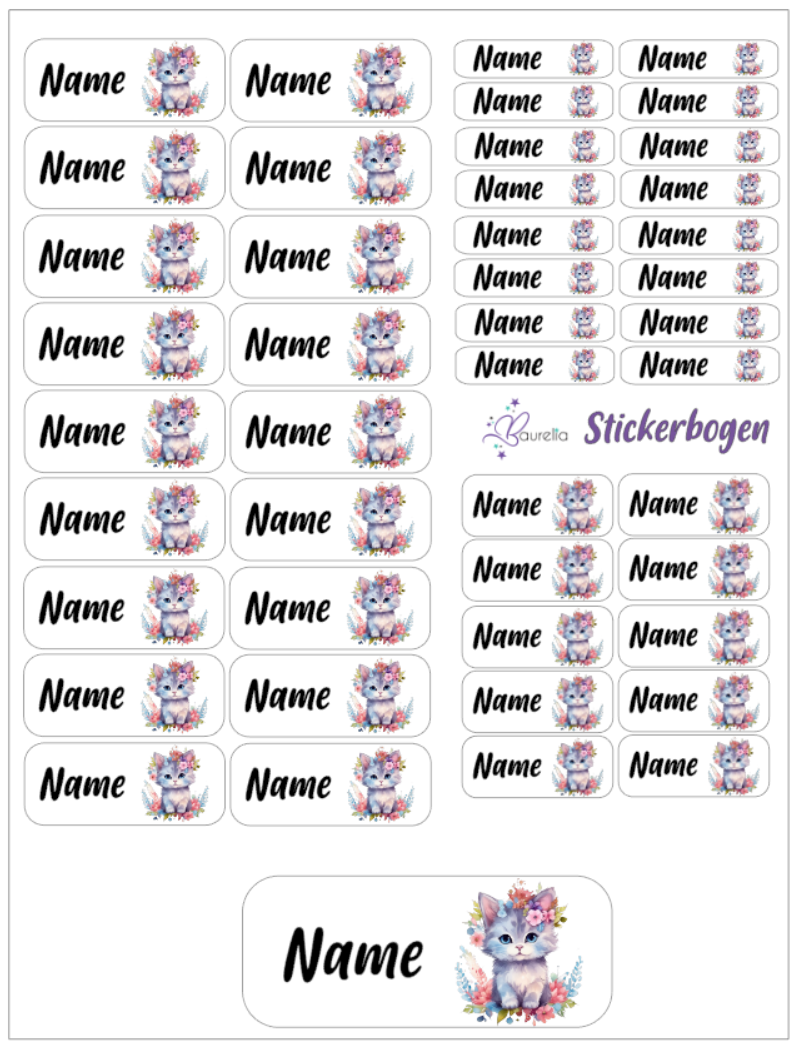 Baurelia Stickerset mit Name Katze 10