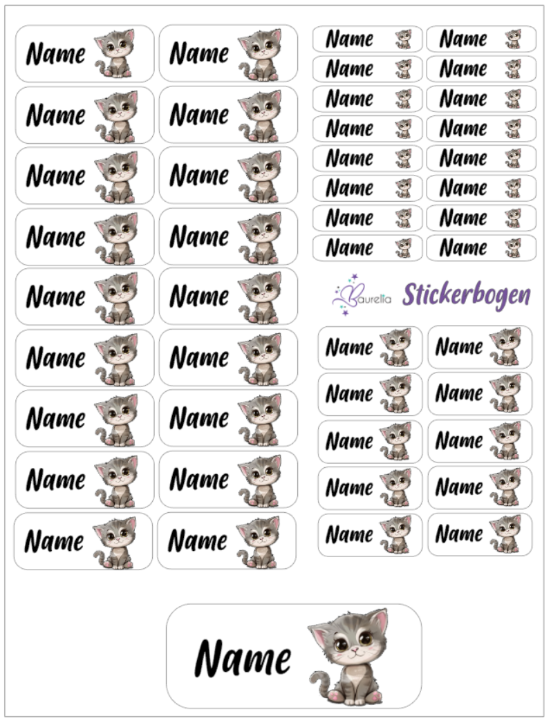 Baurelia Stickerset mit Name Katze 11