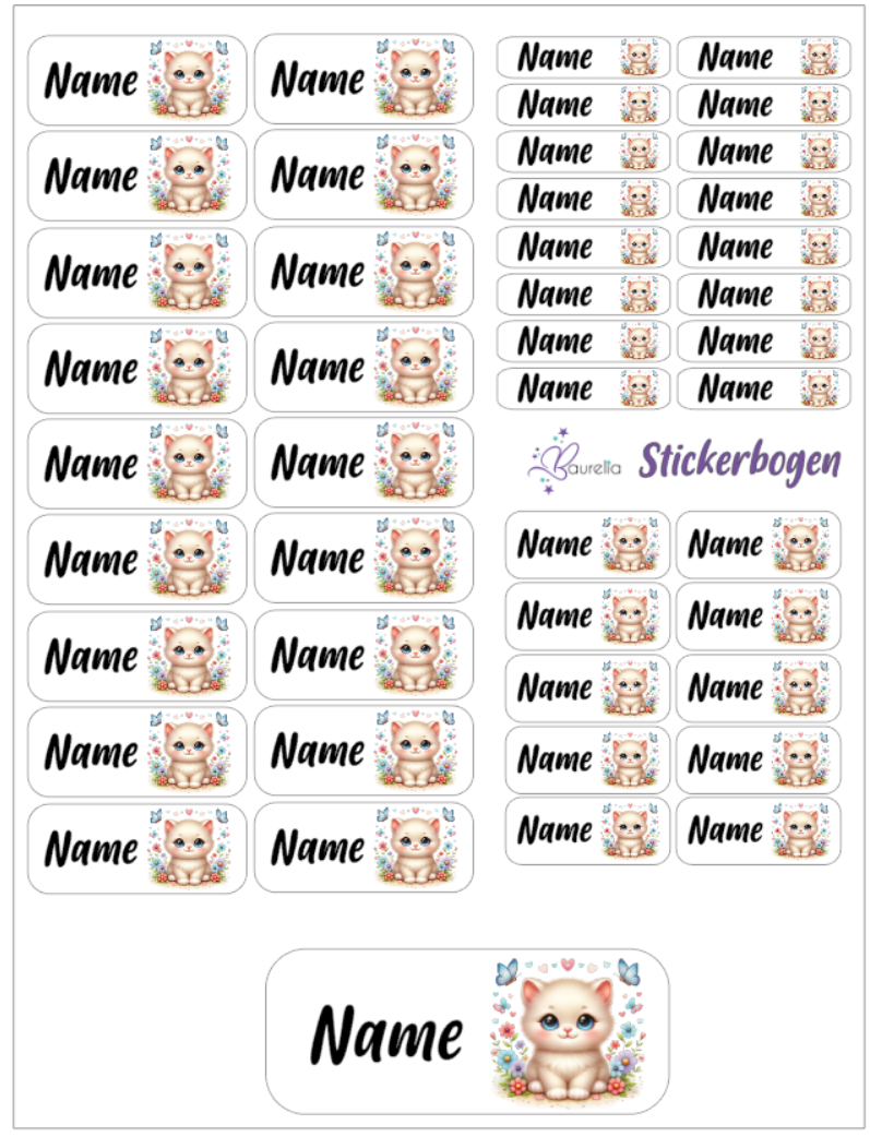 Baurelia Stickerset mit Name Katze 13