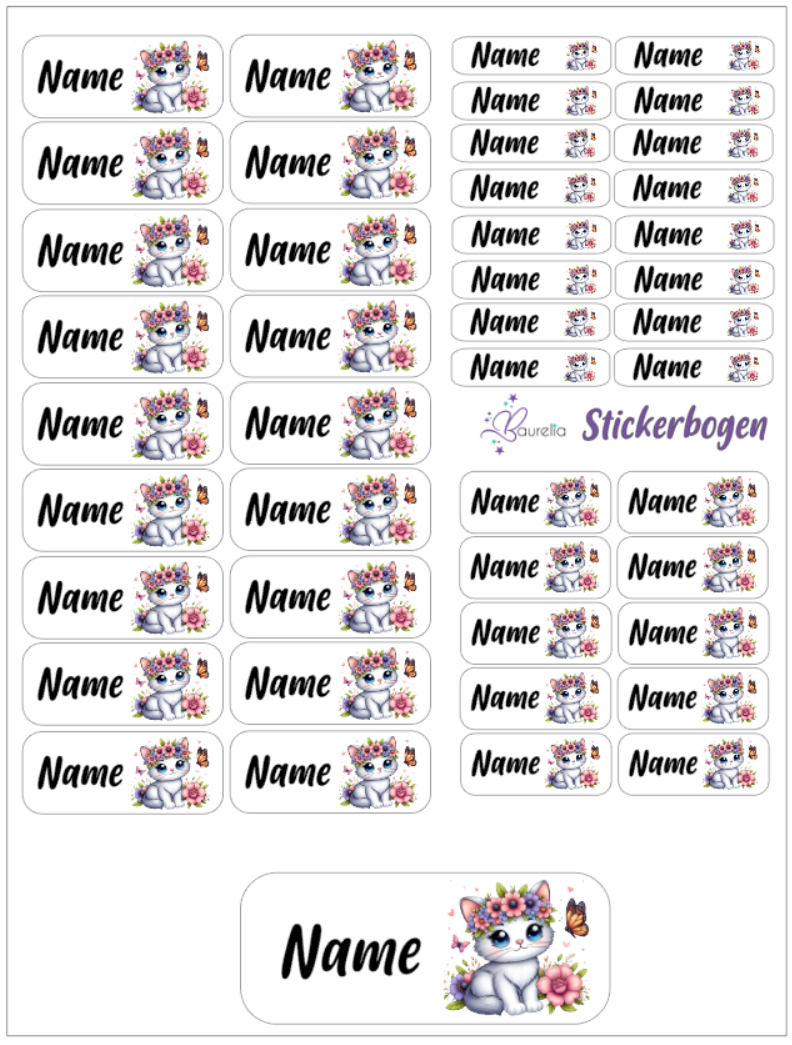 Baurelia Stickerset mit Name Katze 7