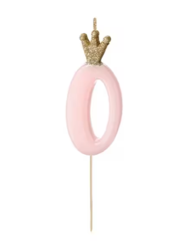 Geburtstagskerze Zahlenkerze Rosa mit Krone 0