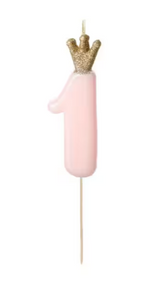 Geburtstagskerze Zahlenkerze Rosa mit Krone 1