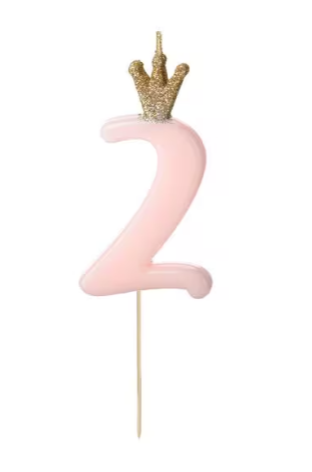 Geburtstagskerze Zahlenkerze Rosa mit Krone 2