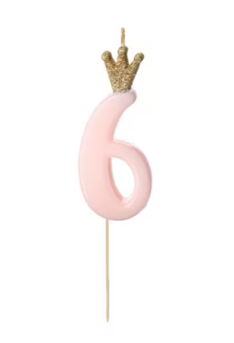 Geburtstagskerze Zahlenkerze Rosa mit Krone 6