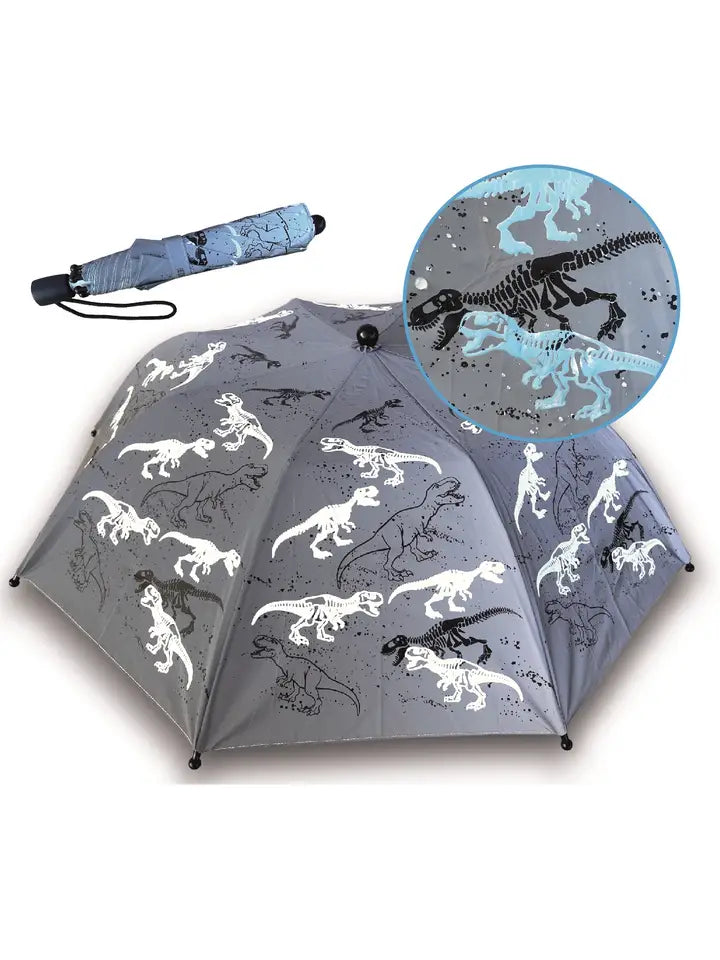 Kinder Regenschirm mit Farbwechsel Dino Silver