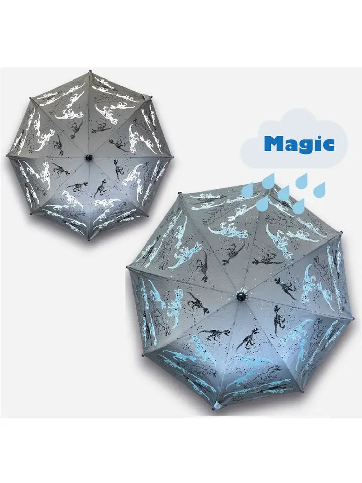 Kinder Regenschirm mit Farbwechsel Dino Silver