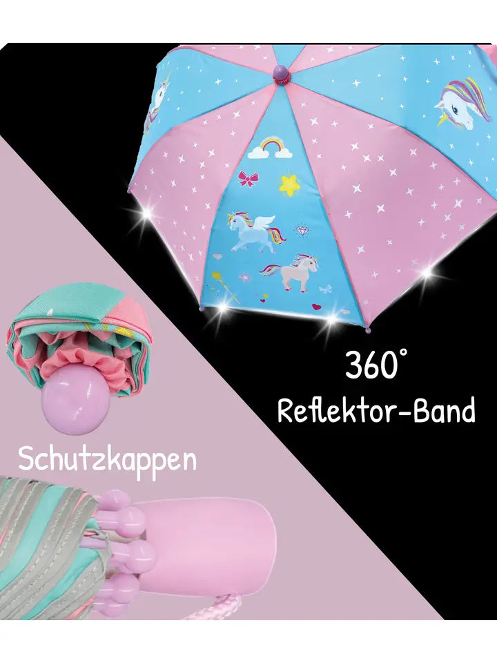 Kinder Regenschirm mit Farbwechsel Einhorn