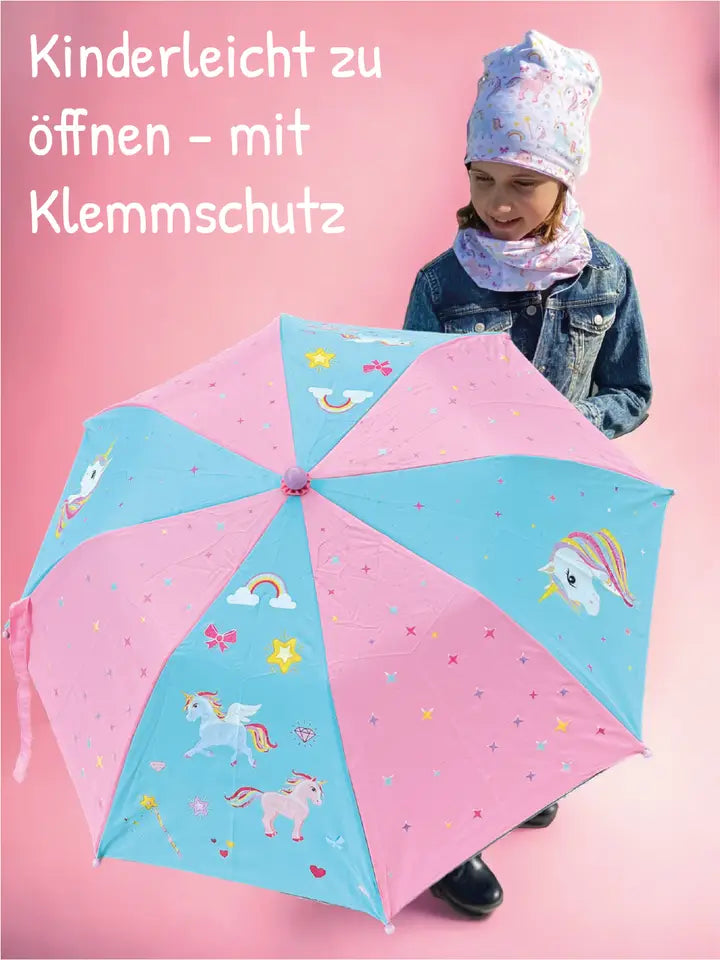 Kinder Regenschirm mit Farbwechsel Einhorn