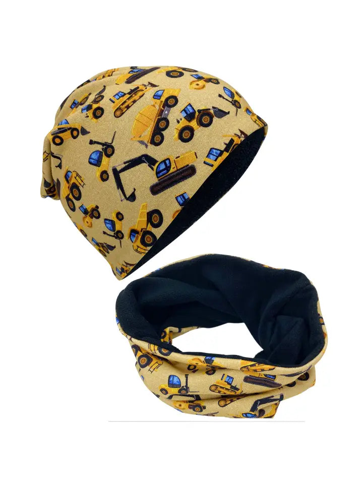 Kinder Winter Mütze & Loop Schal Baufahrzeuge