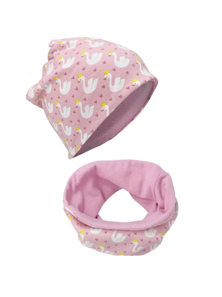 Kinder Winter Mütze & Loop Schal Schwan