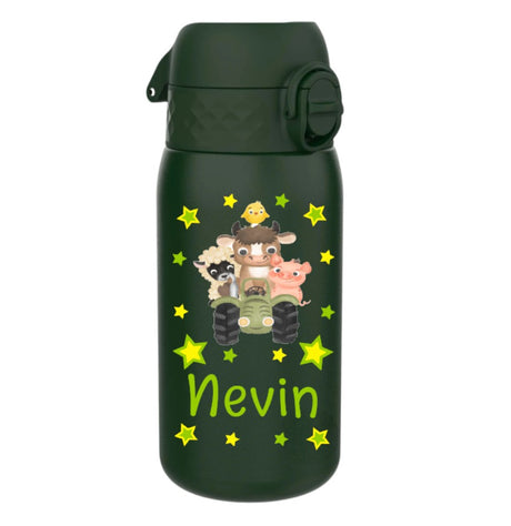 trinkflasche, trinkflasche kinder, trinkflasche kinder edelstahl, trinkflasche kinder edelstahl personalisiert, trinkflasche kinder ohne plastik, trinkflasche personalisiert, trinkflasche kinder personalisiert, trinkflasche junge, trinkflasche junge personalisiert, trinkflasche kinder auslaufsicher, kindergarten, schule, spielgruppe, trinkflasche bedruckt, trinkflasche beschriftet, trinkflasche mit bauernhoftiere, trinkflasche kinder dunkelgrün

