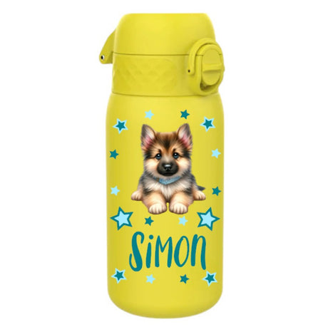 trinkflasche, trinkflasche kinder, trinkflasche kinder edelstahl, trinkflasche kinder edelstahl personalisiert, trinkflasche kinder ohne plastik, trinkflasche personalisiert, trinkflasche kinder personalisiert, trinkflasche junge, trinkflasche junge personalisiert, trinkflasche kinder auslaufsicher, kindergarten, schule, spielgruppe, trinkflasche bedruckt, trinkflasche beschriftet, trinkflasche mit hund,trinkflasche kinder gelb

