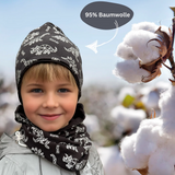 Kinder Winter Beanie Mütze & Loop Schal Reflektierend Dino