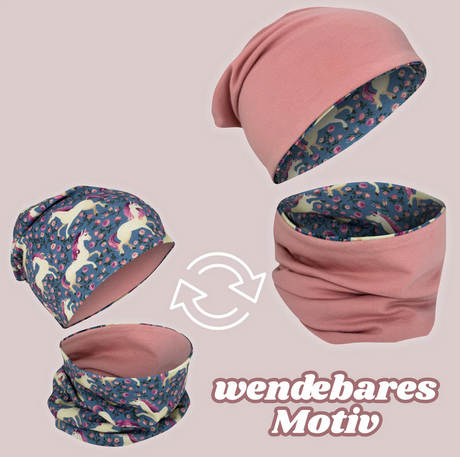 Kinder Beanie Mütze & Loop Schal Reflektierend Pferd
