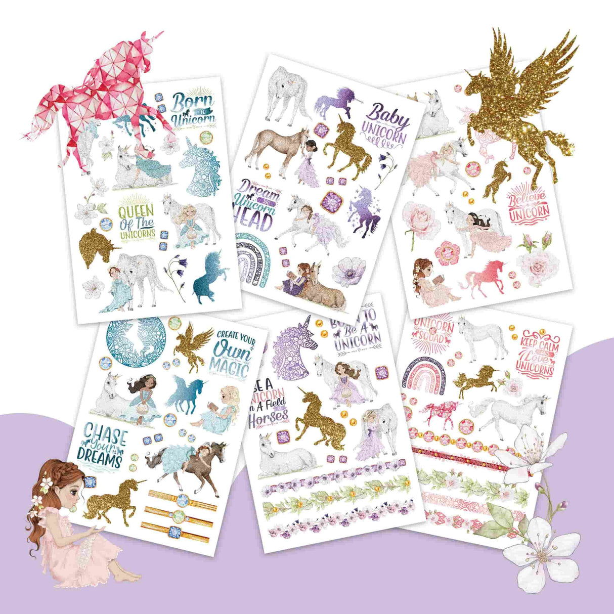 Kinder Tattoo 100 Stück Metallic Set Einhorn