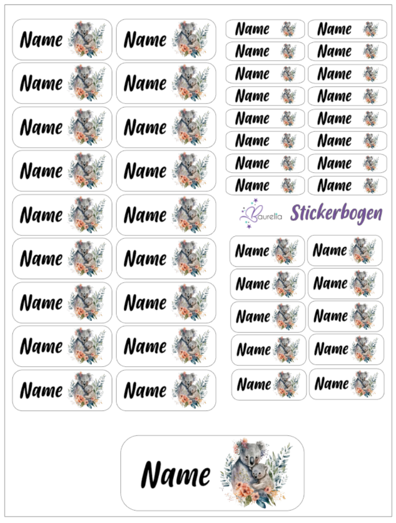 Baurelia Stickerset mit Name Koala 11