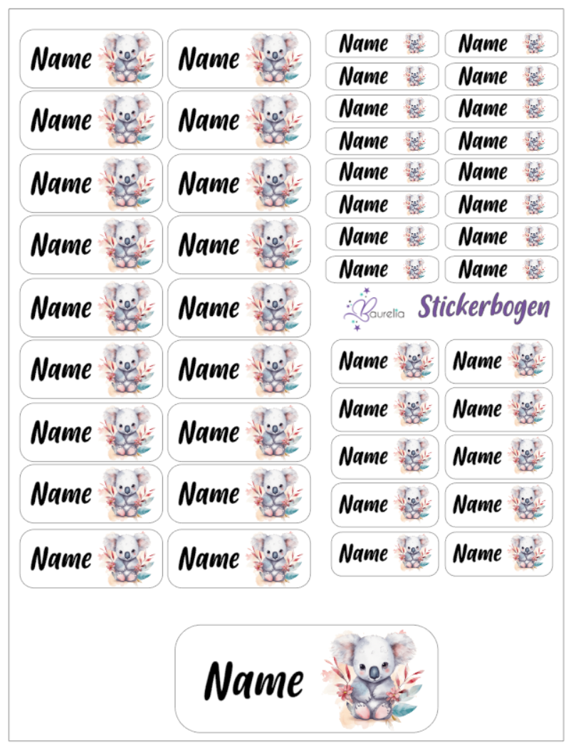 Baurelia Stickerset mit Name Koala 12