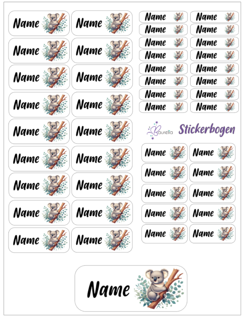 Baurelia Stickerset mit Name Koala 13