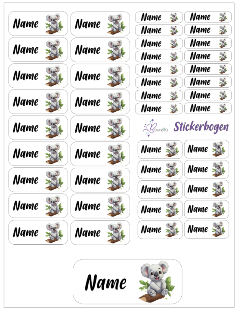 Baurelia Stickerset mit Name Koala 14