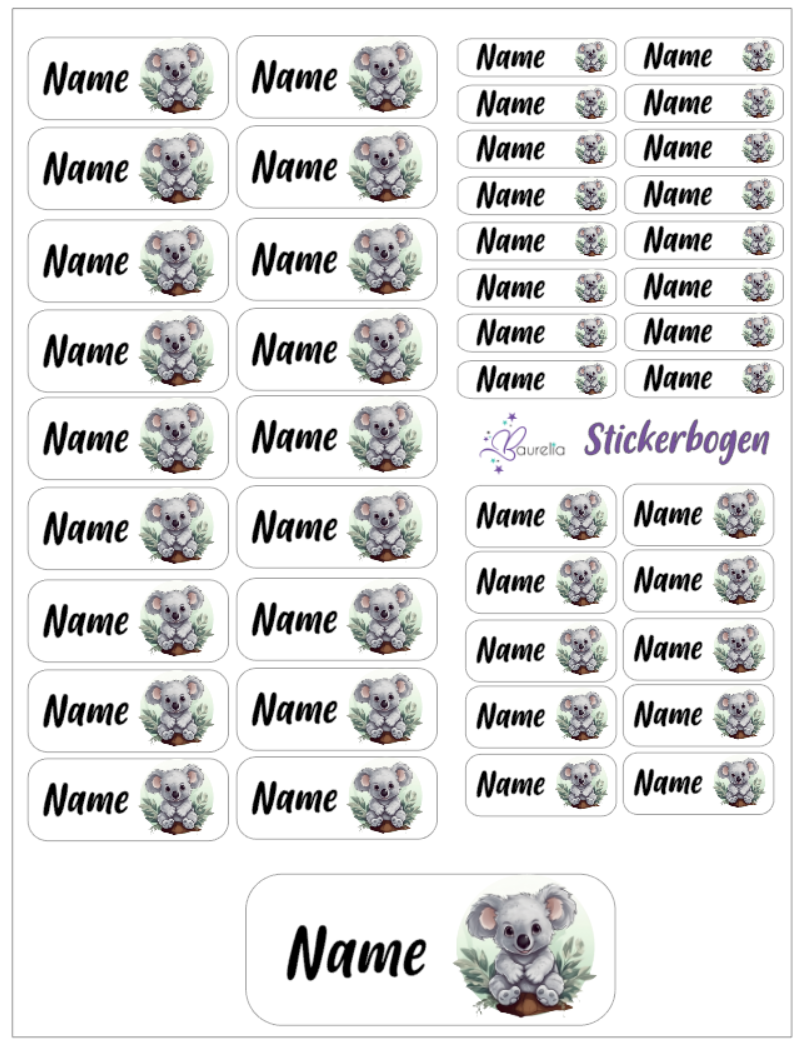 Baurelia Stickerset mit Name Koala 15