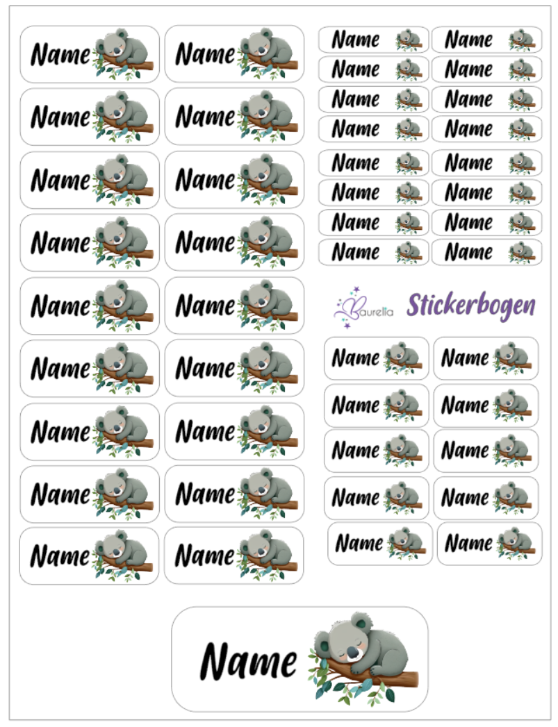 Baurelia Stickerset mit Name Koala 16