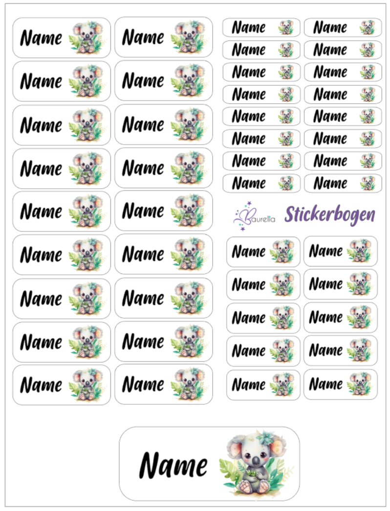 Baurelia Stickerset mit Name Koala 17