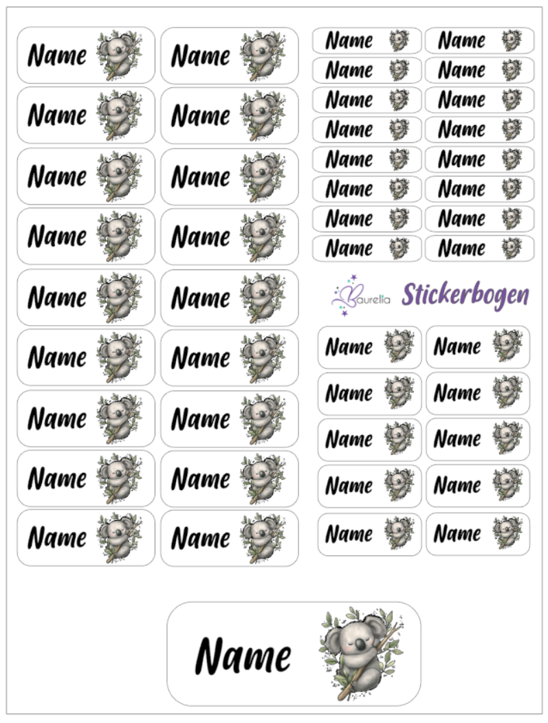 Baurelia Stickerset mit Name Koala 8