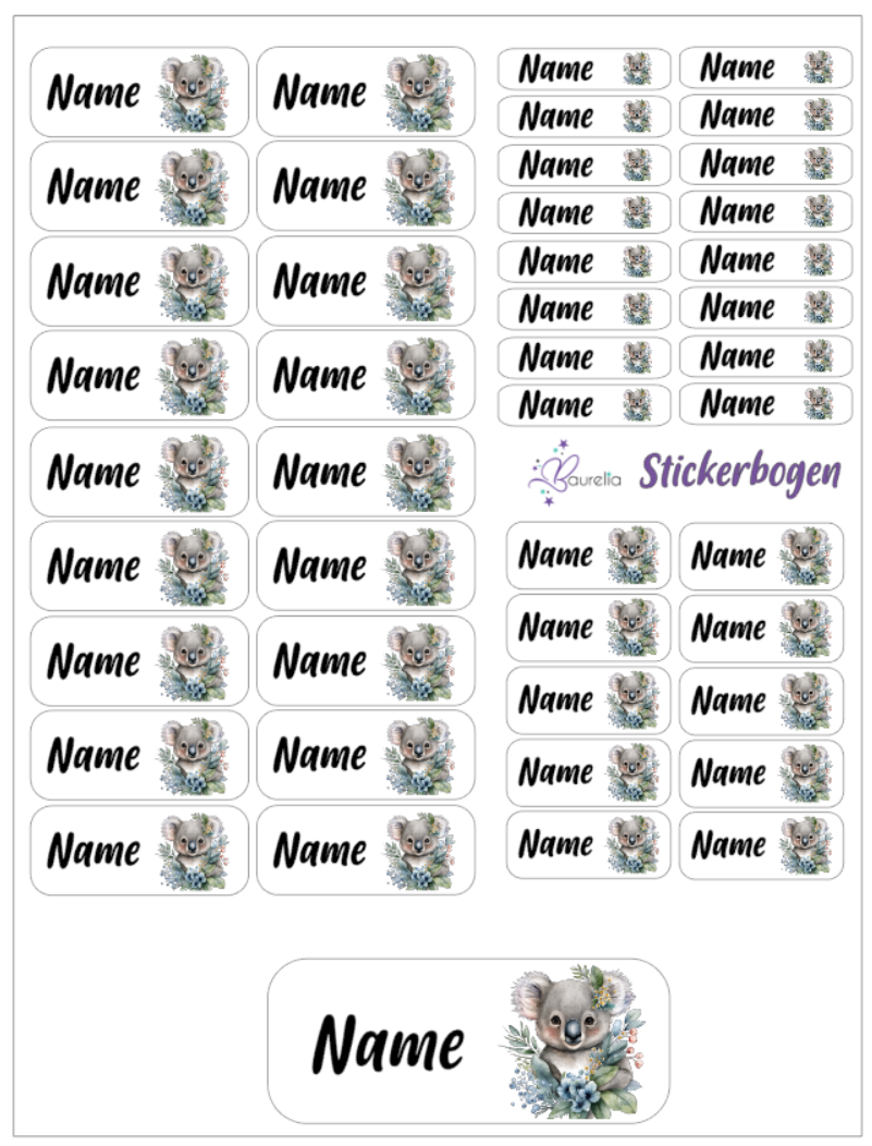 Baurelia Stickerset mit Name Koala 9