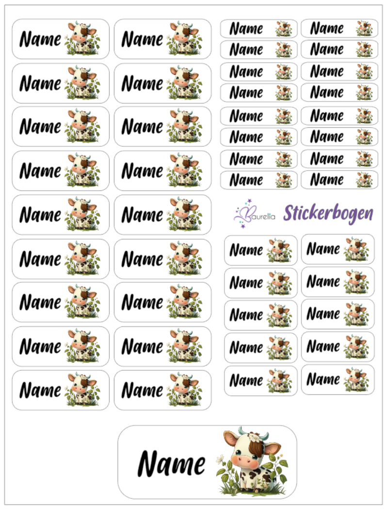 Baurelia Stickerset mit Name Kuh 10