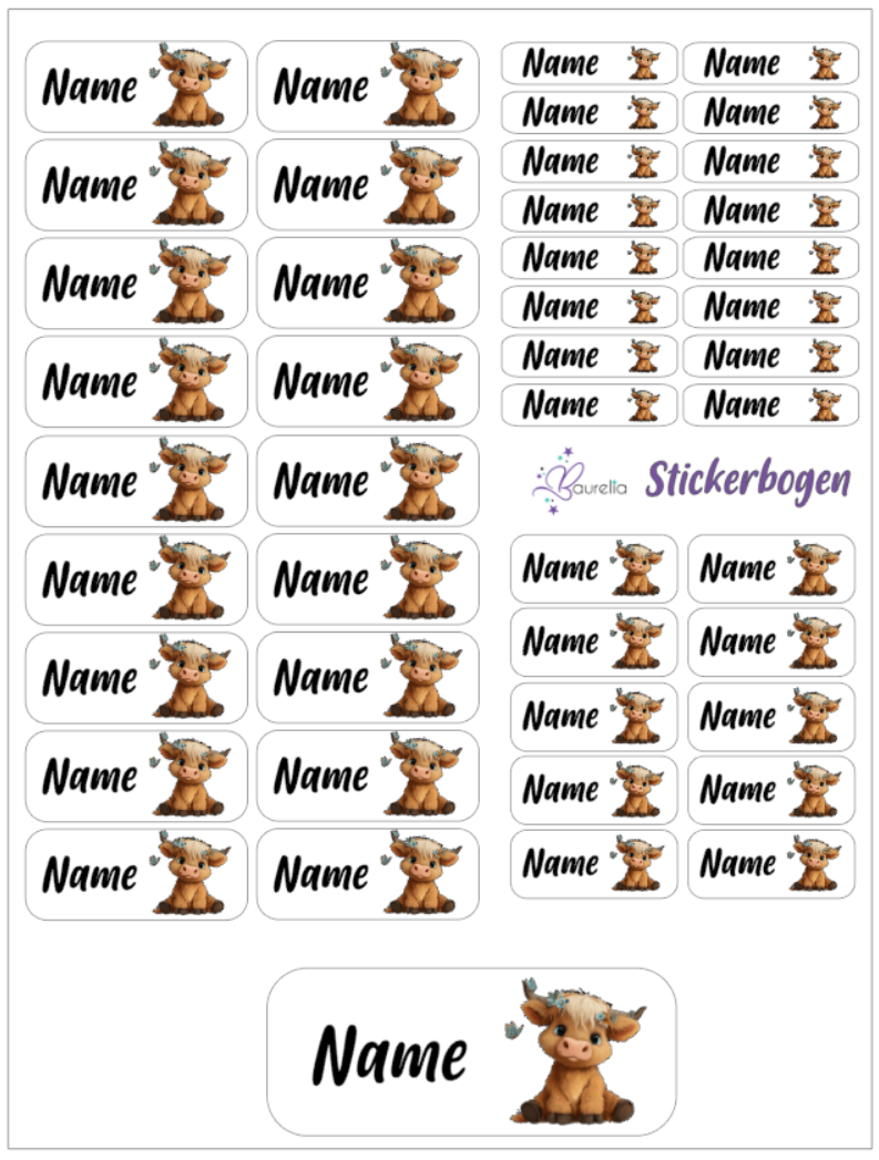 Baurelia Stickerset mit Name Kuh 3