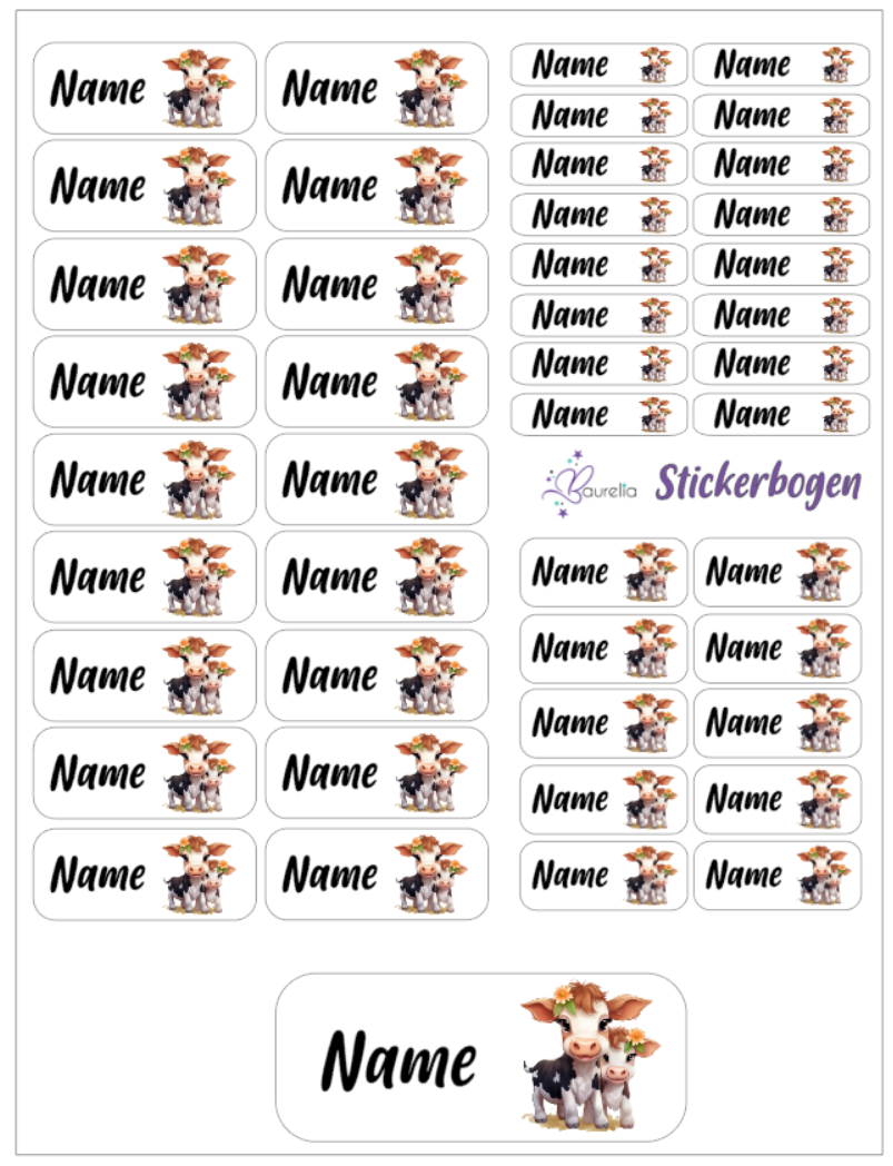 Baurelia Stickerset mit Name Kuh 5