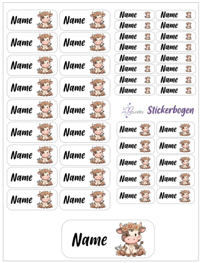 Baurelia Stickerset mit Name Kuh 8