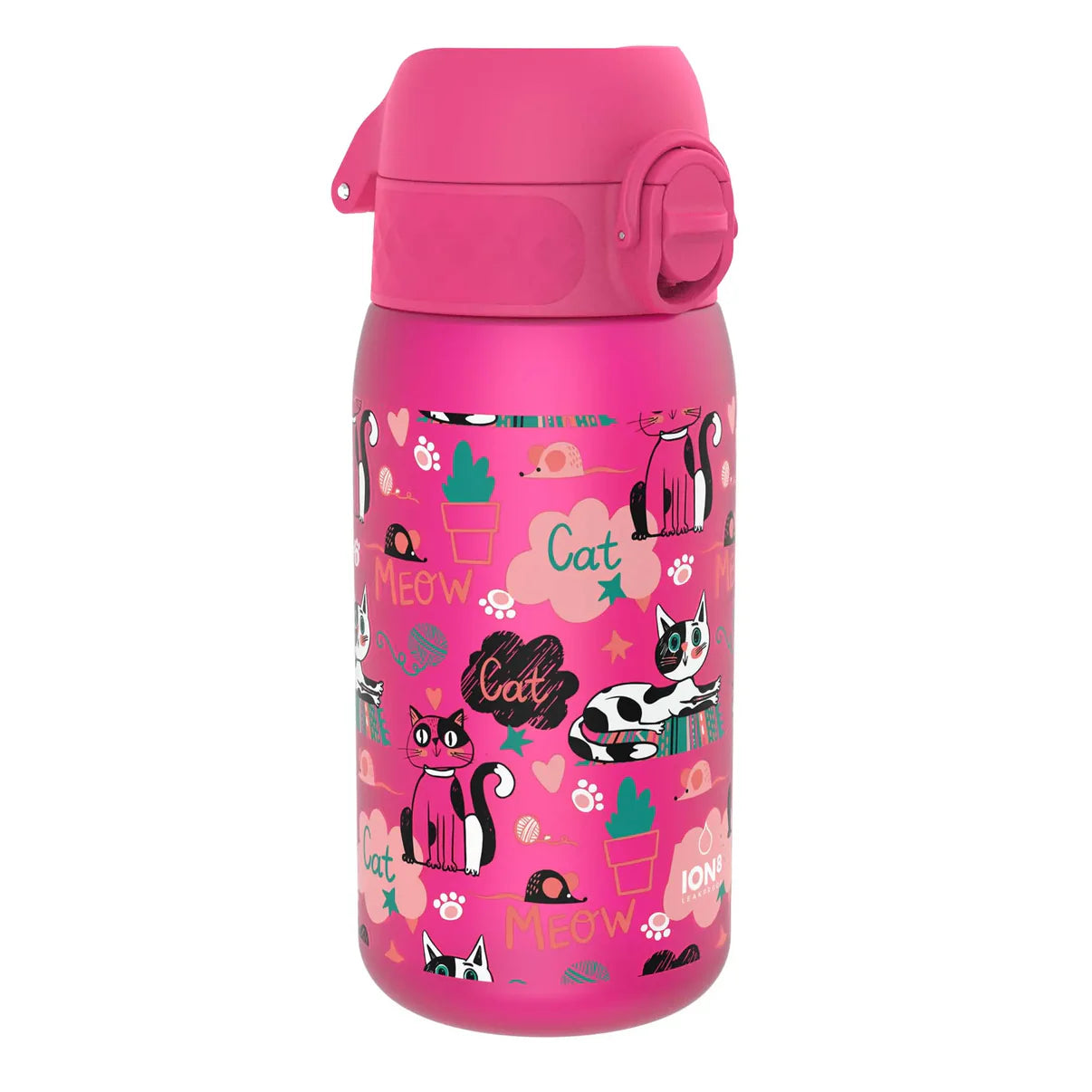 Kinder Trinkflasche Ion8 400ml mit Motiv Katze Pink