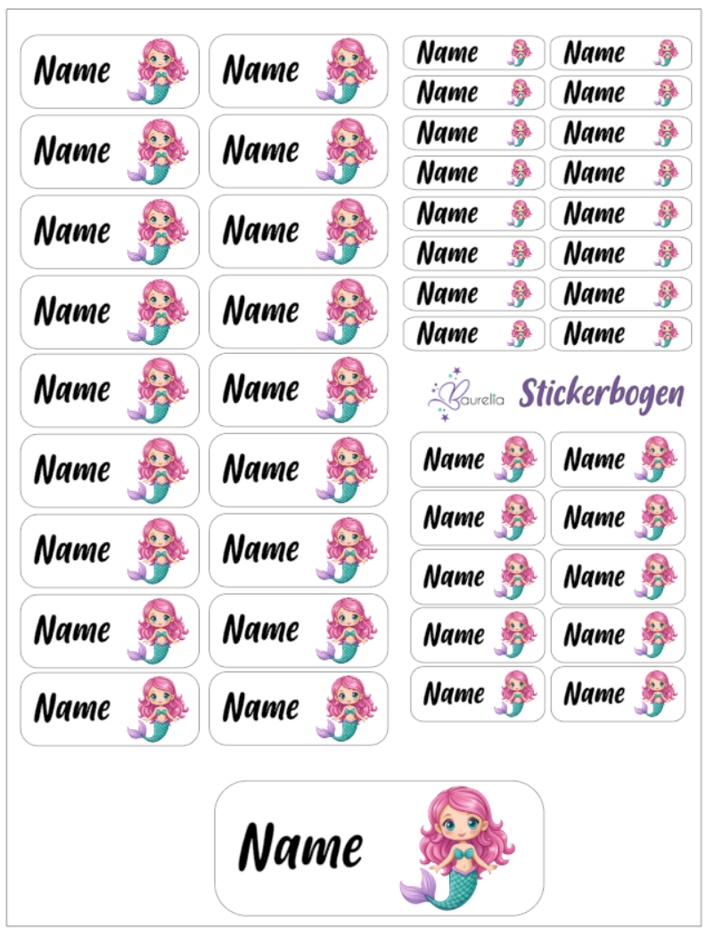 Baurelia Stickerset mit Name Meerjungfrau 11